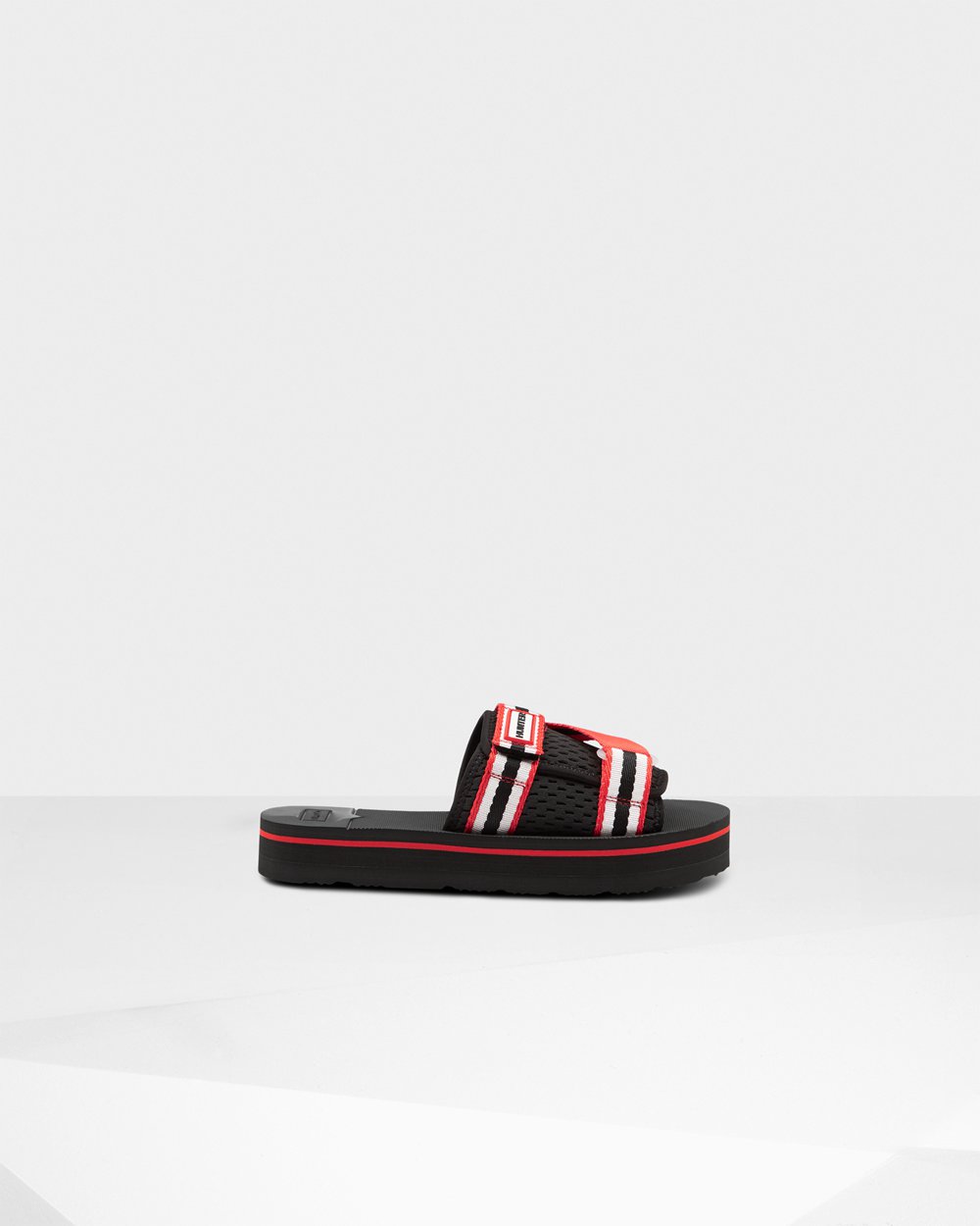 Hunter Badesandaler Dame Sort/Hvide/Rød | Original Flatform Beach | YJFZX-4098